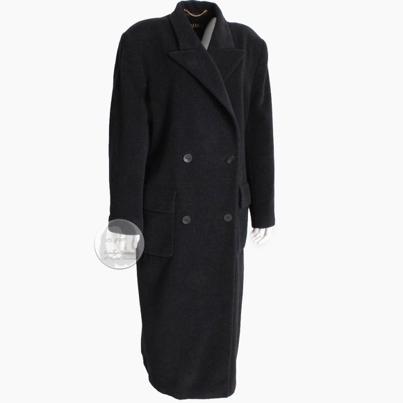 Escada Coat Double Breasted Charcoal 100% Pure New Wool Trench Style Vintage - Picture 3 of 9